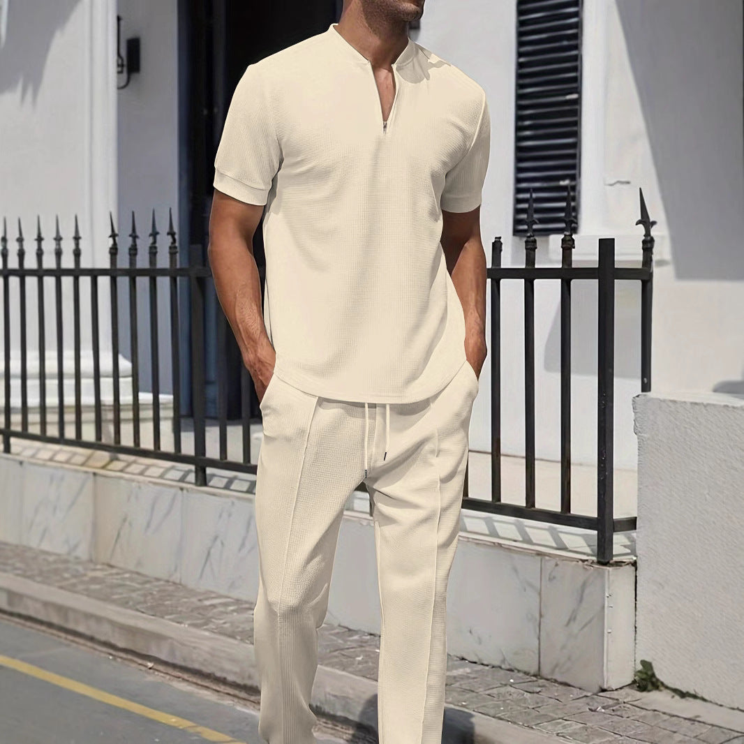 Herren sportliches Oberteil mit kurzem Reißverschluss und lässiger Hose Aliams