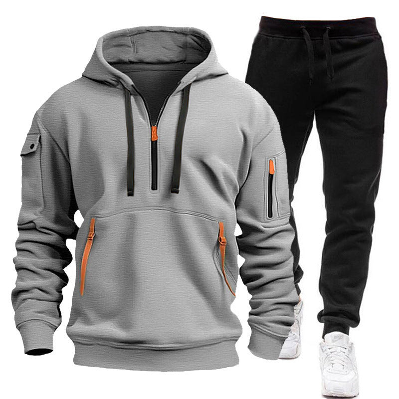 Herren Hoodie mit kurzem Reißverschluss und praktischen Taschen Aliams