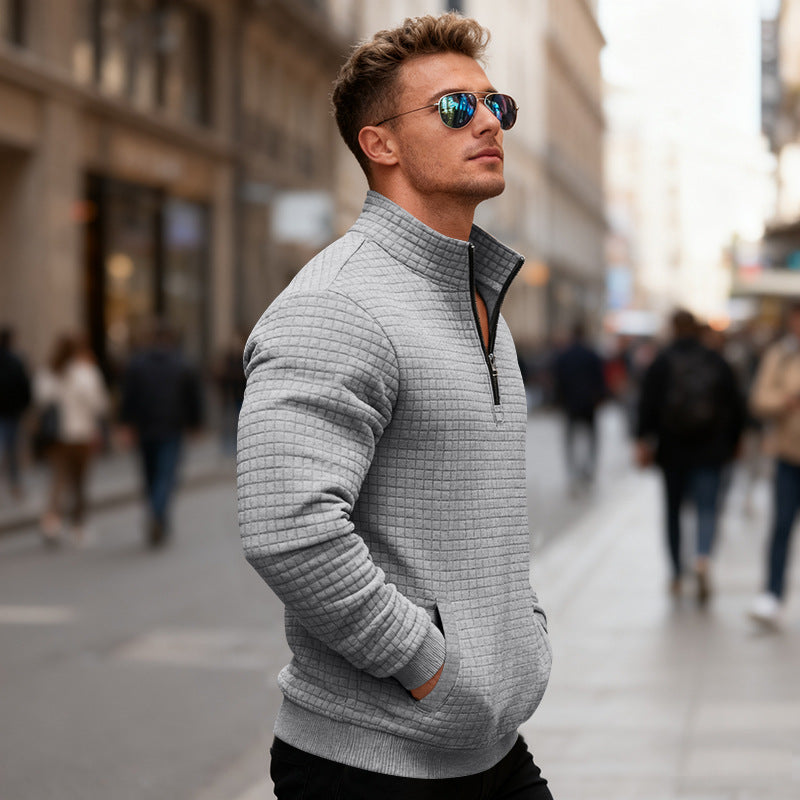 Herren Fleece-Pullover mit hohem Kragen und praktischem Reißverschluss Aliams