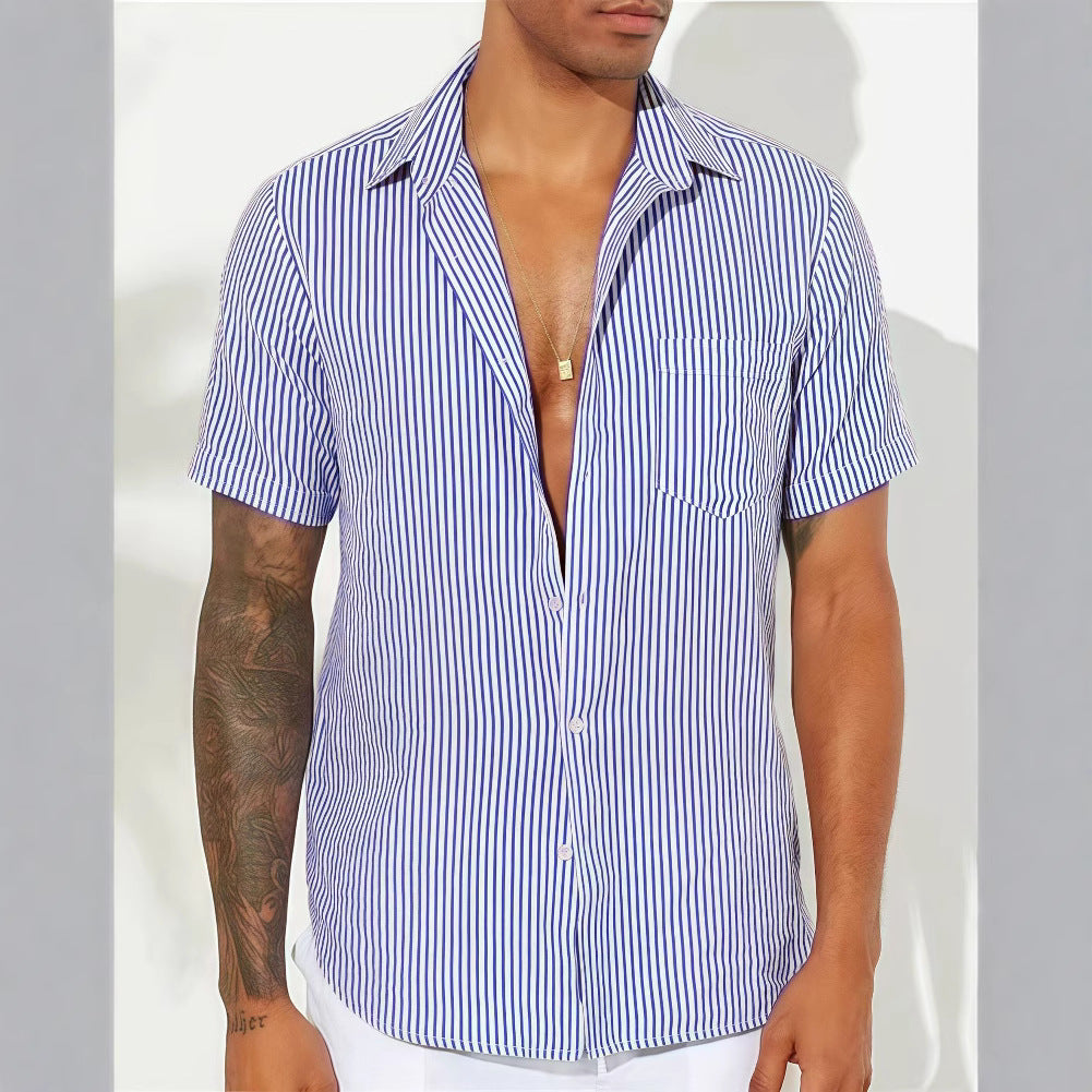 Herren Freizeit gestreiftes kurzärmeliges Button-Up Hemd Aliams
