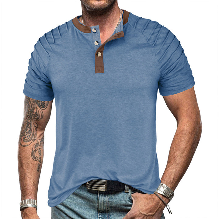 Herren Kurzarm-Henley-Shirt mit eleganter Knopfleiste und modischen Akzenten Aliams