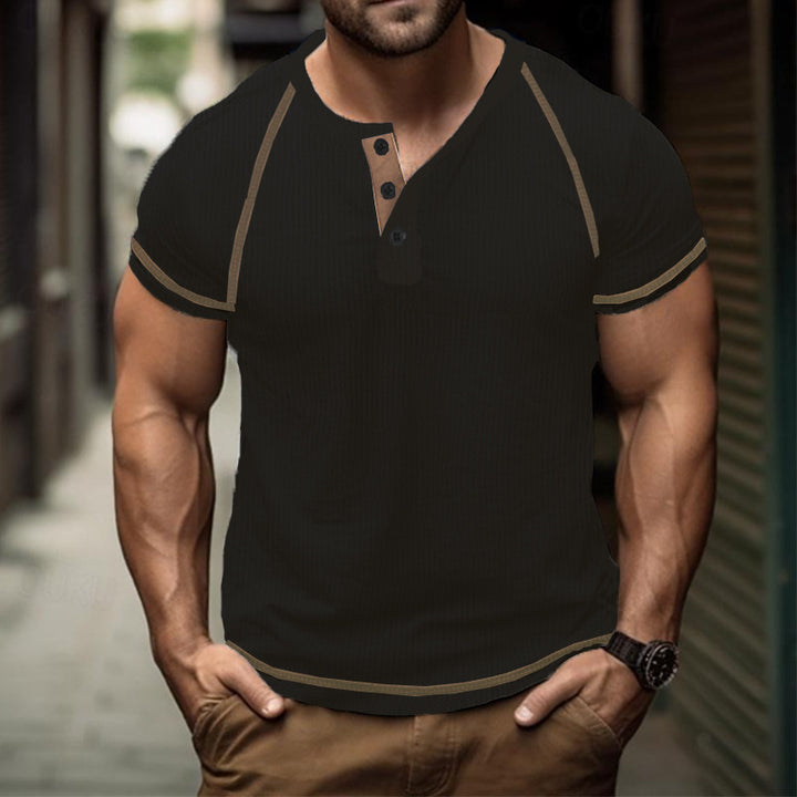 Herren Kurzarm-Henley-T-Shirt mit strukturierter Oberfläche und praktischer Knopfleiste Aliams