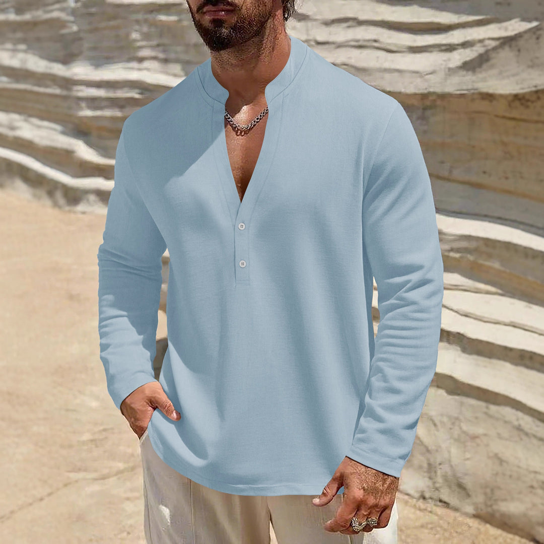 Herren komfortables Langarmhemd mit Stehkragen und Knopfdetails Aliams