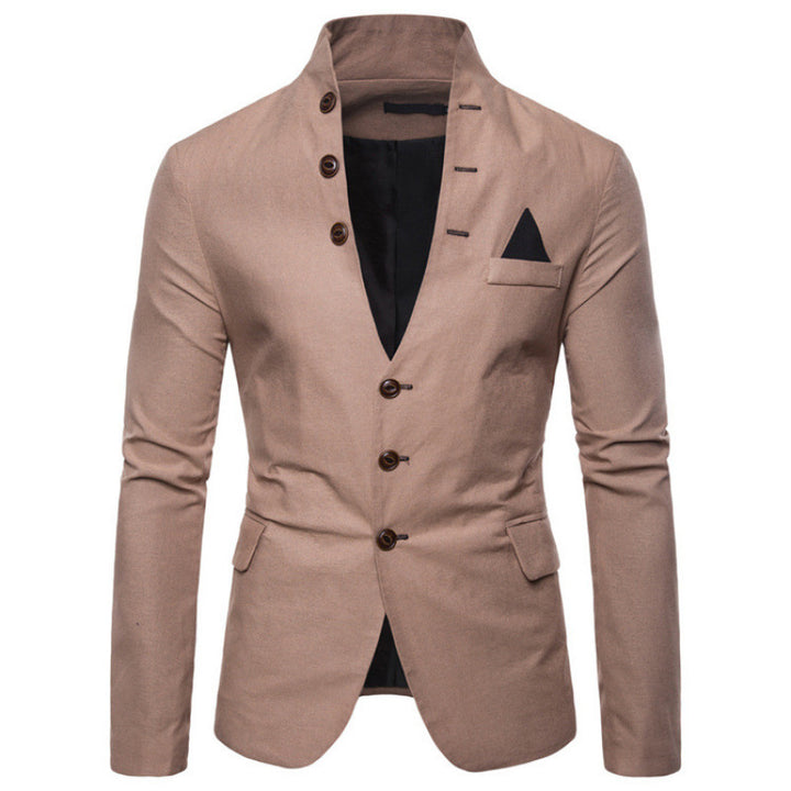 Herren eleganter Blazer mit modernem Stehkragen und ausgefallenen Knopfdetails Aliams