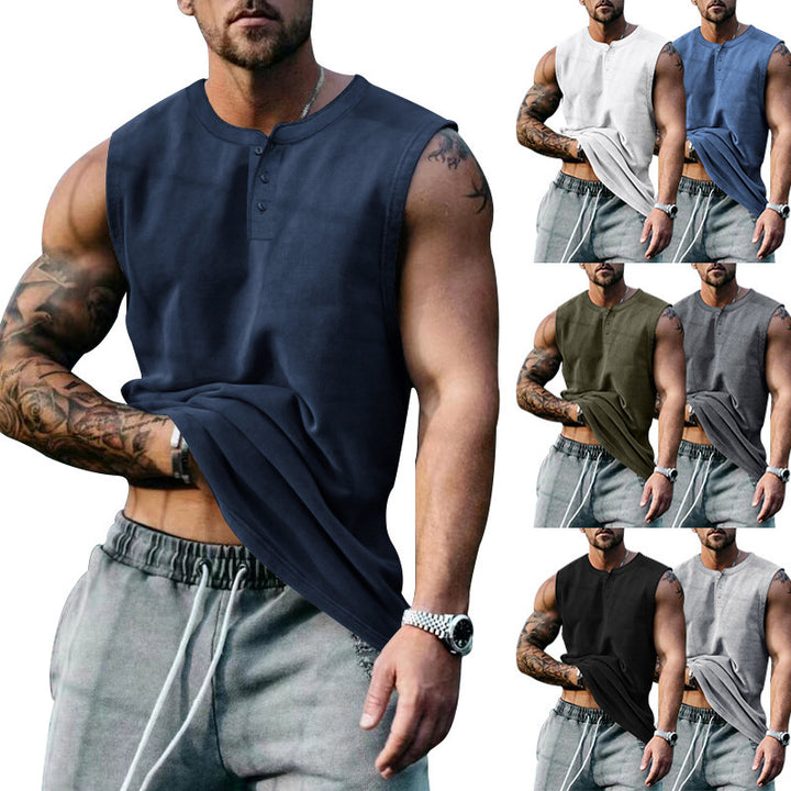 Herren ärmelloses Fitnessshirt mit Knopfleiste Aliams