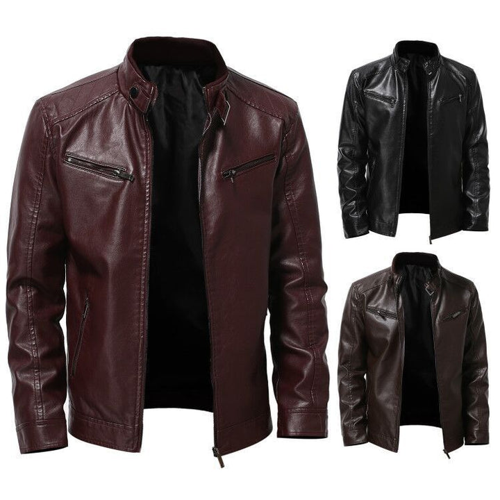Herren stylische Kunstleder-Motorradjacke im Biker-Stil Aliams