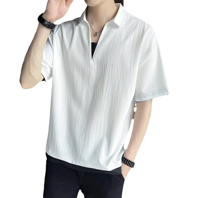 Herren Kurzarm-Hemd mit modischem V-Ausschnitt und strukturiertem Design Aliams