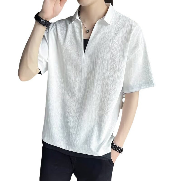 Herren Kurzarm-Hemd mit modischem V-Ausschnitt und strukturiertem Design Aliams