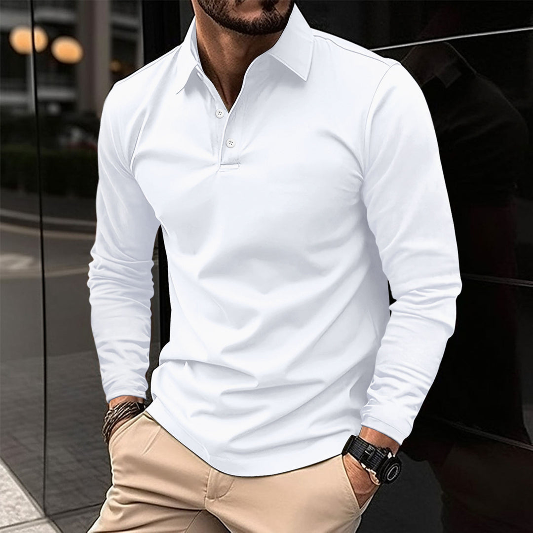 Herren elegantes Longsleeve Poloshirt mit modernem Henley-Kragen und atmungsaktiven Eigenschaften Aliams