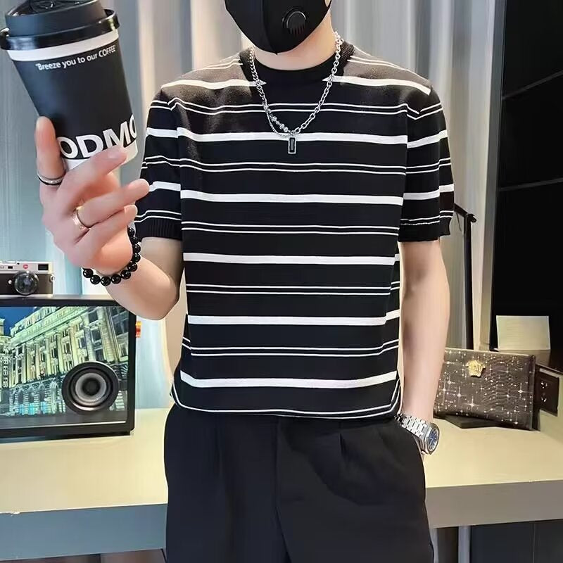 Herren Kurzarm-T-Shirt mit modernem Streifenmuster Aliams