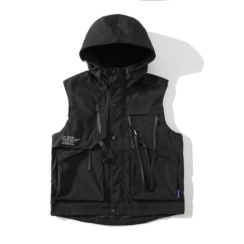 Herren funktionale Outdoor-Weste mit verstellbarem Kapuzendesign und vielseitigen Taschen Aliams