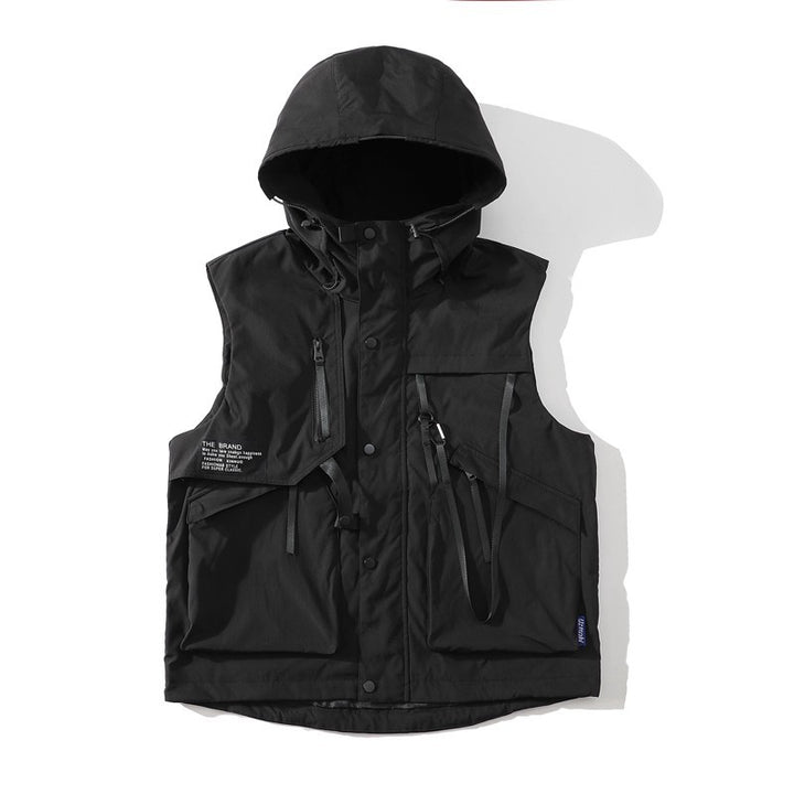Herren funktionale Outdoor-Weste mit verstellbarem Kapuzendesign und vielseitigen Taschen Aliams