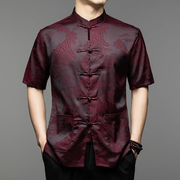 Herren Kurzarmhemd mit asiatischem Kunstmuster Aliams