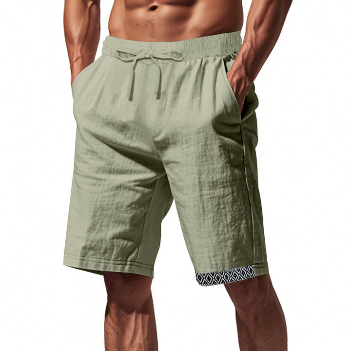 Herren lässige Strandshorts aus atmungsaktivem Leinenmix mit elastischem Bund und seitlichen Taschen Aliams