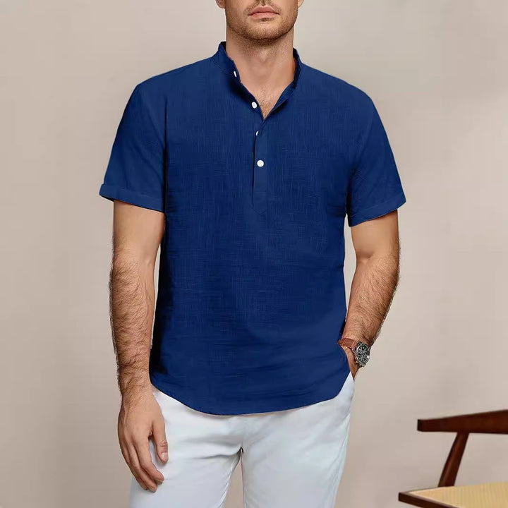 Herren Kurzarm Leinenhemd mit Stehkragen Aliams