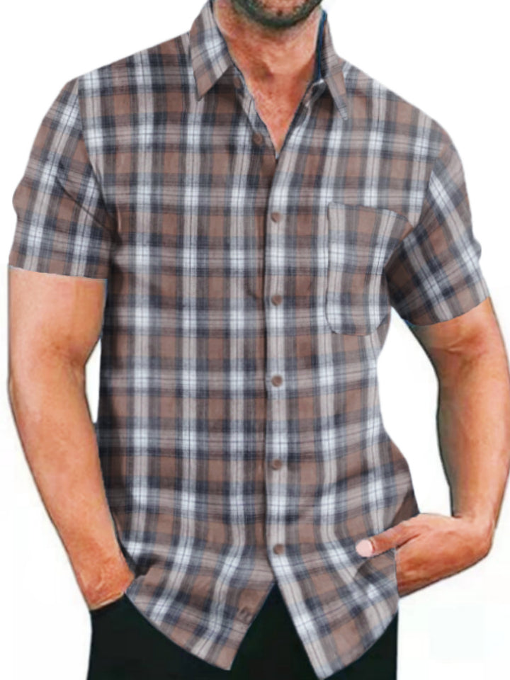 Herren Kurzarm Karohemd mit Taschen und modischem Schnitt Aliams