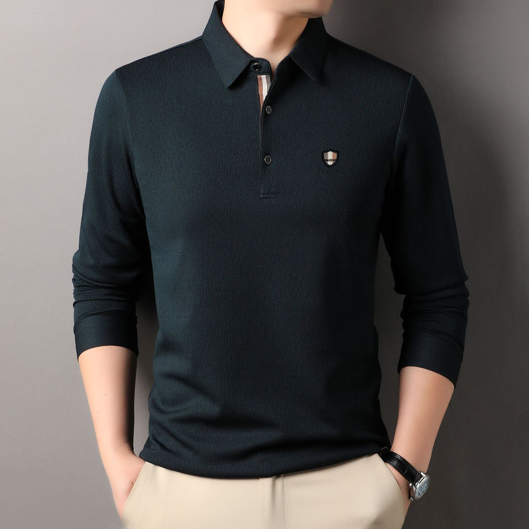 Herren elegantes Langarm Poloshirt mit strukturiertem Material und sportlichem Design Aliams