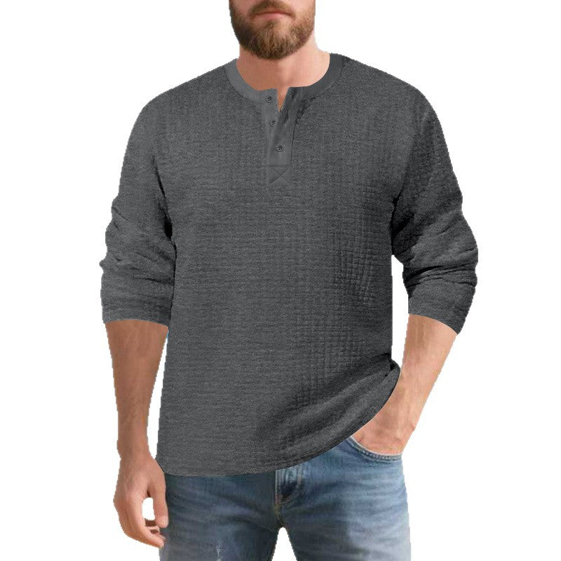 Herren Elegantes Langarmshirt mit Knopfleiste und strukturiertem Stoff Aliams