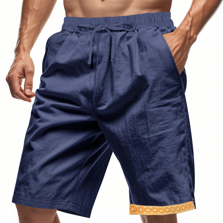 Herren lässige Strandshorts aus atmungsaktivem Leinenmix mit elastischem Bund und seitlichen Taschen Aliams