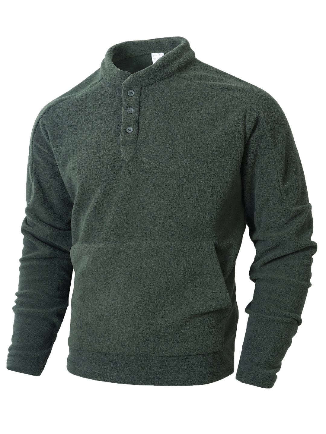 Herren Fleece-Pullover mit Knopfleiste und praktischer Kängurutasche Aliams