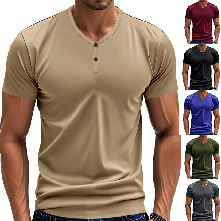 Herren Kurzarm Henley-T-Shirt mit strukturiertem V-Ausschnitt Aliams