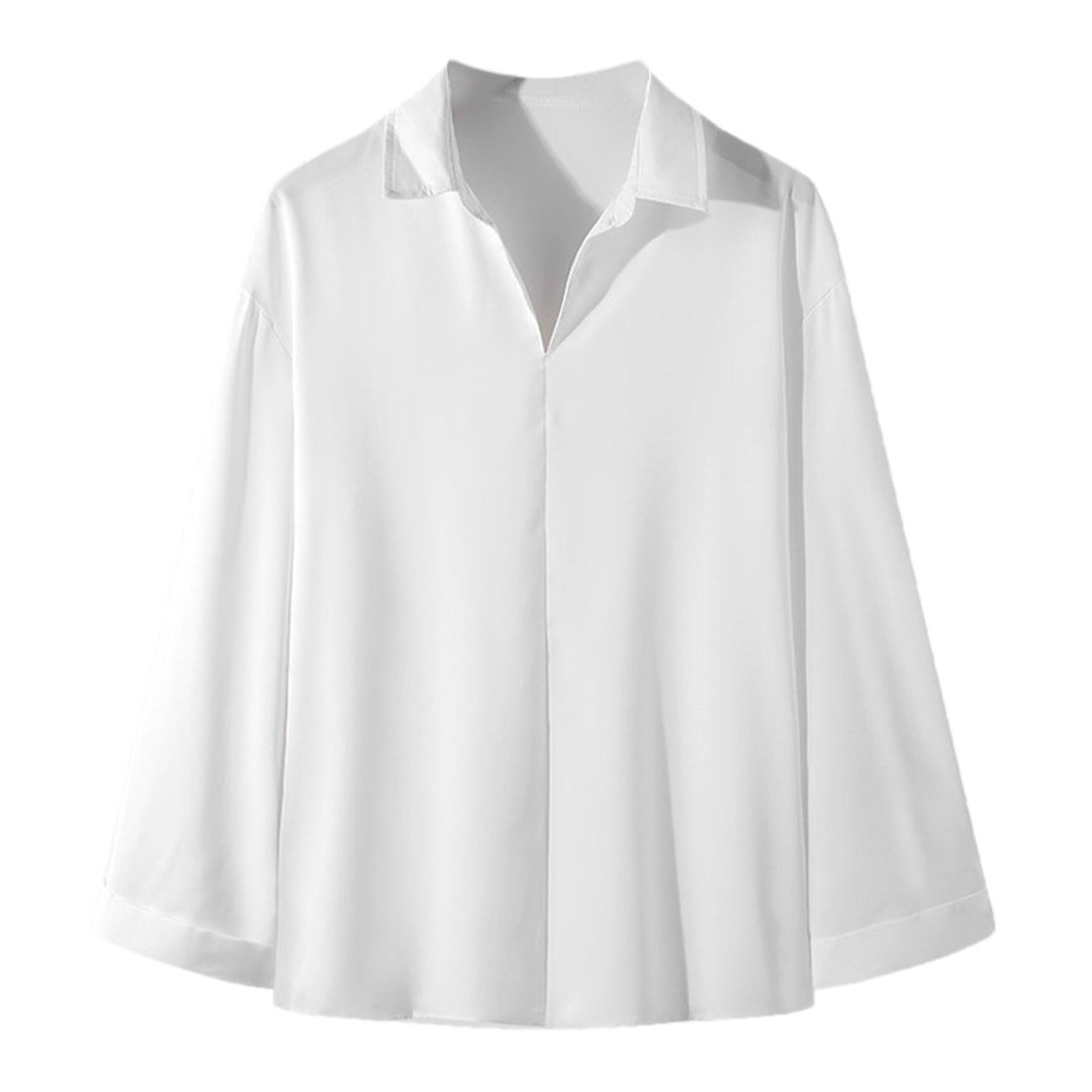 Damen Elegantes Langarmbluse mit modernem Kragen und fließendem Schnitt Aliams