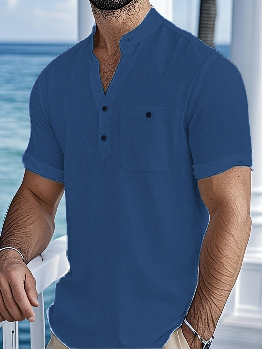 Herren Freizeit Kurzarm Hemd mit Knopfverschluss Aliams