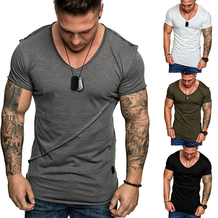 Herren V-Ausschnitt T-Shirt aus hochwertiger Baumwolle mit strukturierter Oberfläche Aliams