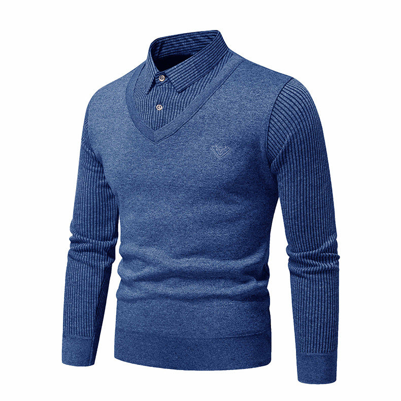 Herren eleganter Strickpullover mit V-Ausschnitt und strukturierten Ärmeln Aliams