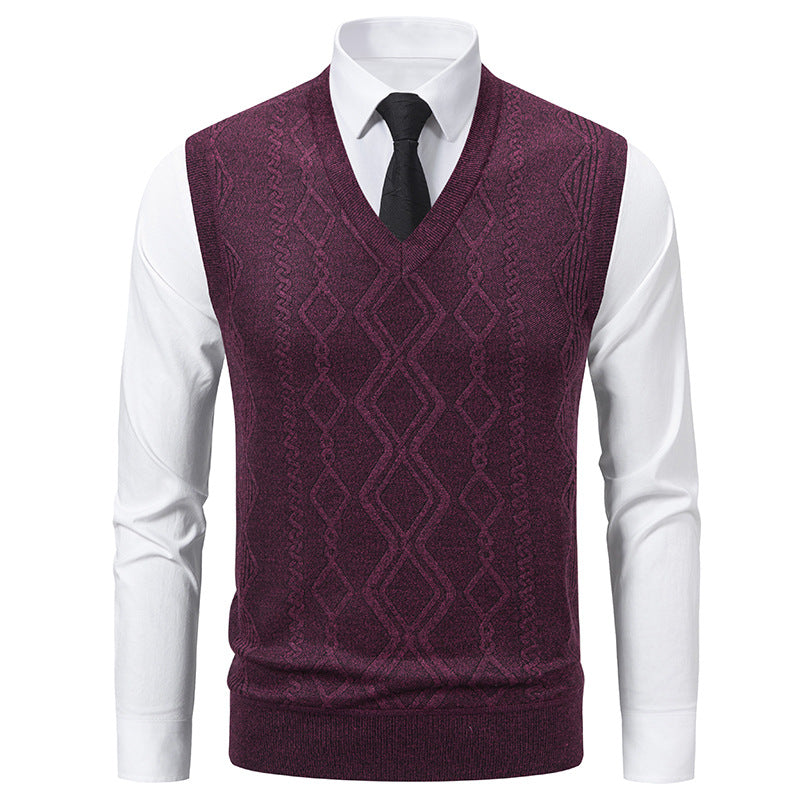 Herren elegante Strickweste mit V-Ausschnitt und strukturiertem Muster Aliams
