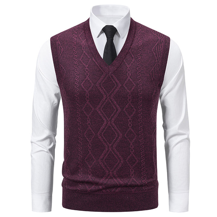 Herren elegante Strickweste mit V-Ausschnitt und strukturiertem Muster Aliams