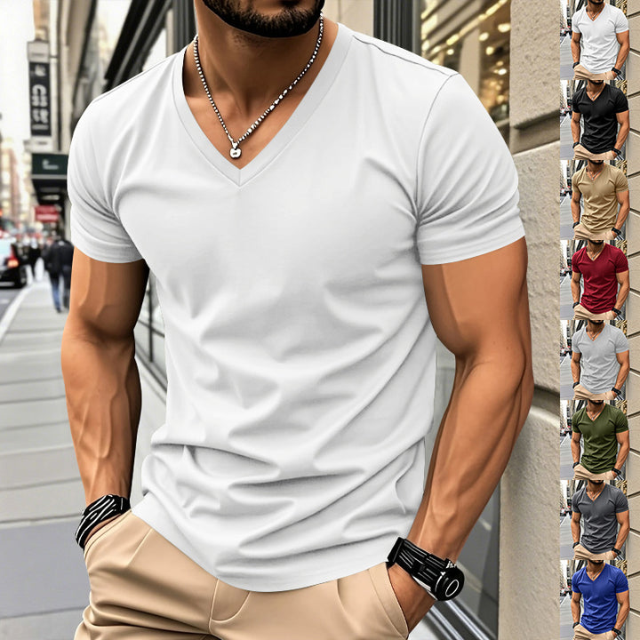 Herren V-Ausschnitt T-Shirt aus atmungsaktiver und schnelltrocknender Baumwolle Aliams