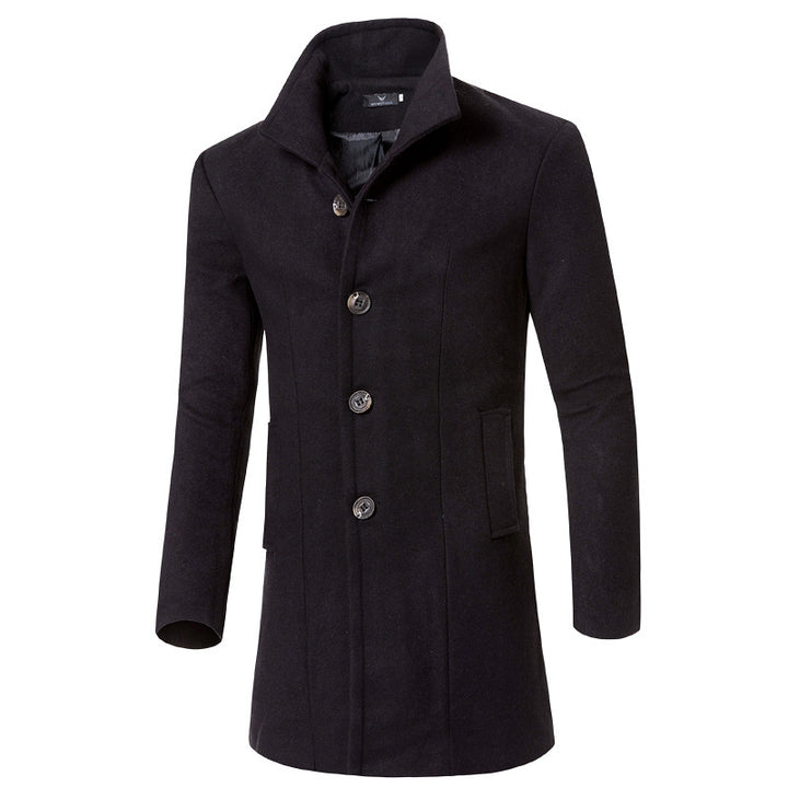 Herren eleganter Woolcoat mit modernem Stehkragen und praktischen Taschen Aliams