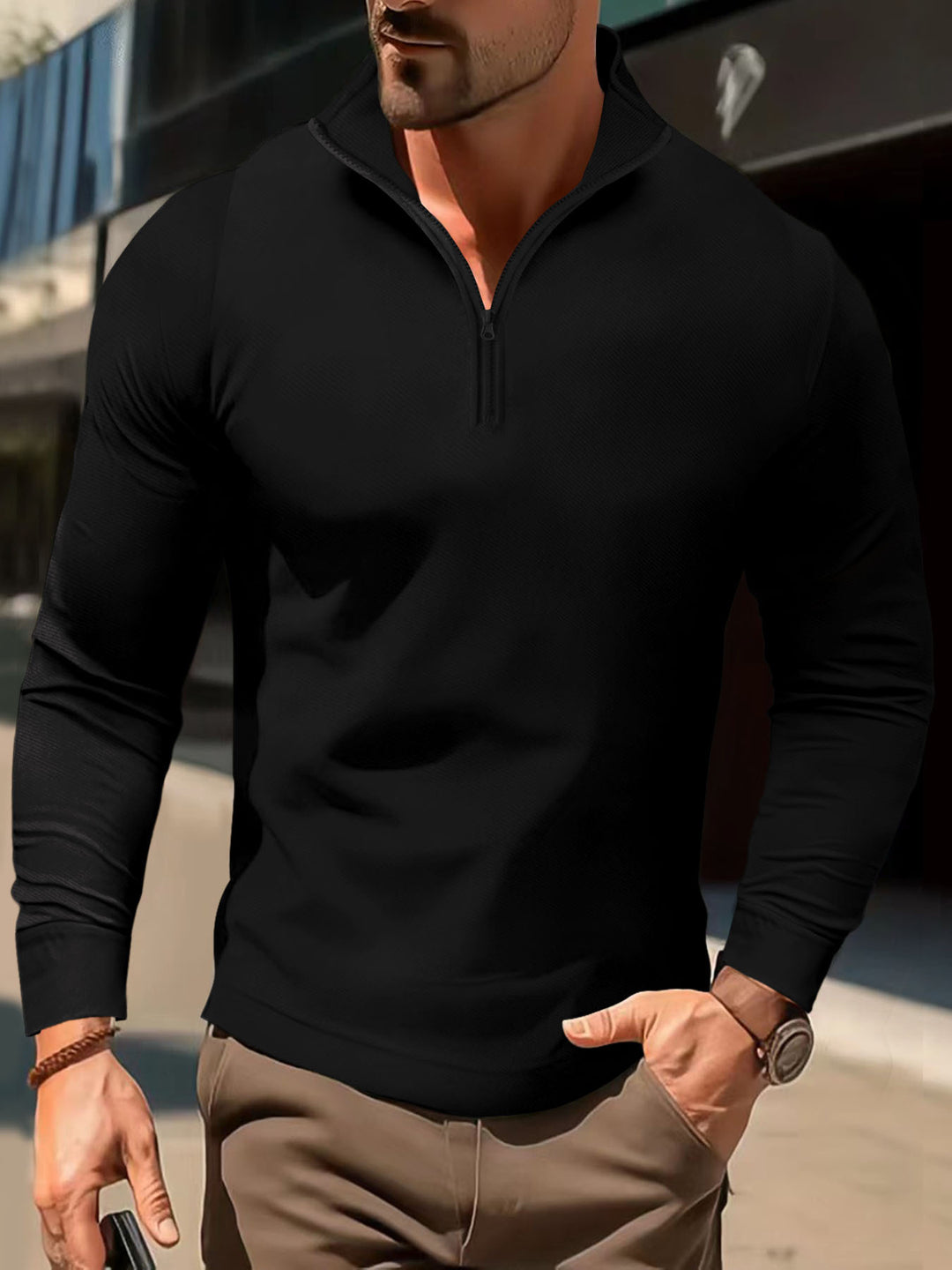 Herren sportliches Langarm-Zip-Hemd Aliams