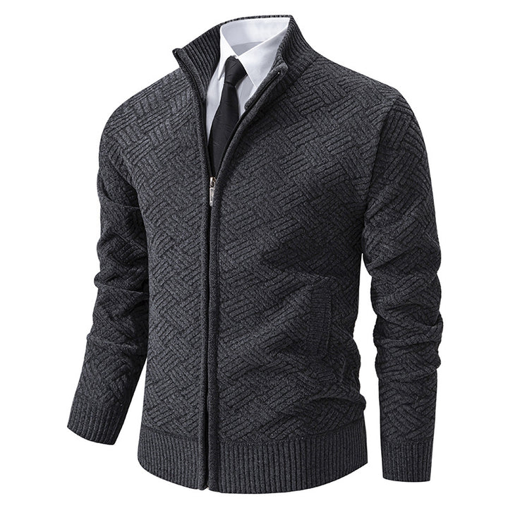 Herren Strickjacke mit modernem Zipper und kreativem Muster Aliams