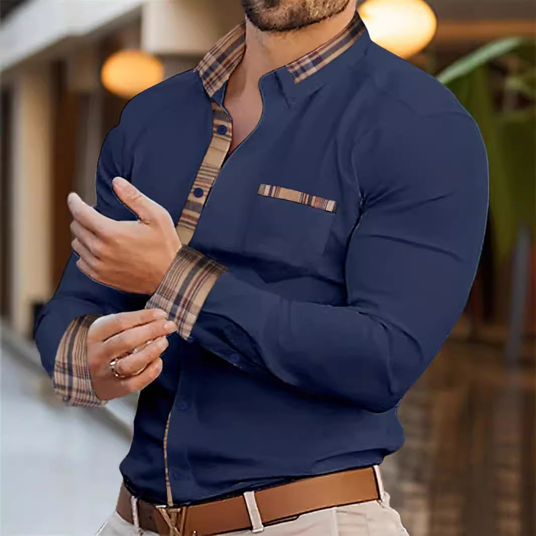 Herren Elegantes Kurzarmhemd mit kontrastierendem Kragen und Brusttasche Aliams