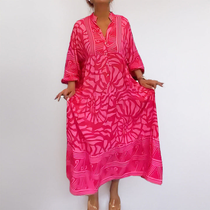 Damen Maxikleid mit Modernem Grafischem Design und Elegantem V-Ausschnitt Aliams