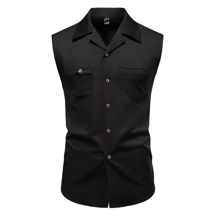 Herren ärmelloses Hemd mit praktischen Brusttaschen und stilvollem Kragen Aliams