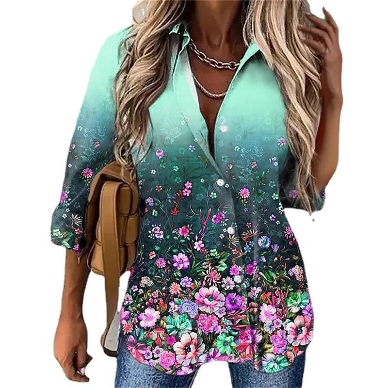 Damen Bluse mit floralem Design und Farbverlauf Aliams