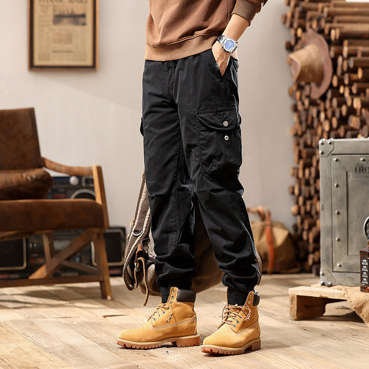 Herren vielseitige Cargo-Hose mit gepolsterten Taschen und elastischem Bund Aliams