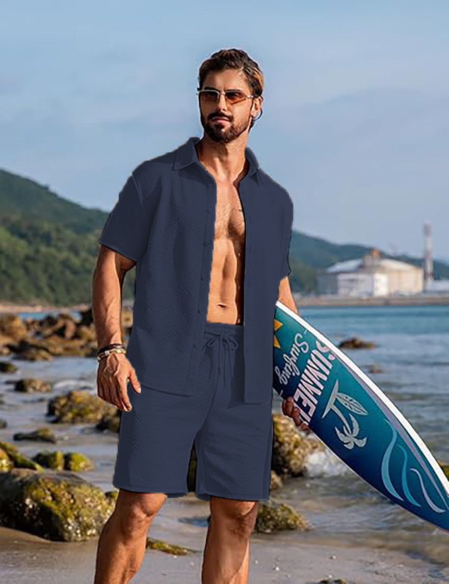 Herren lässiges Surf Outfit mit kurzärmligem Hemd und Shorts Aliams