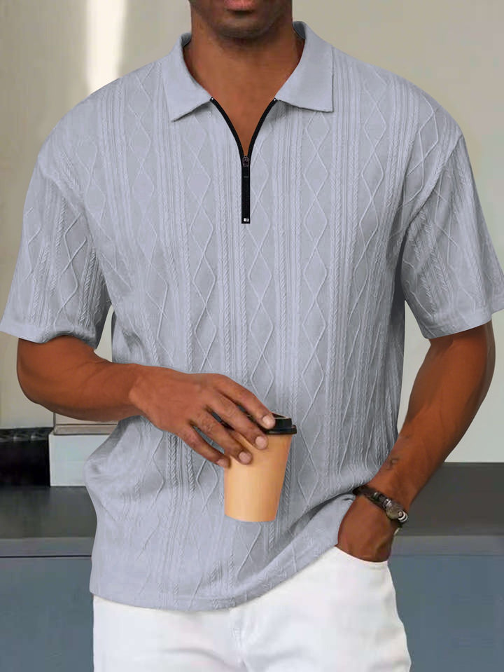 Herren Kurzarm-Polohemd mit modernem Strukturmuster und praktischen Reißverschluss Aliams