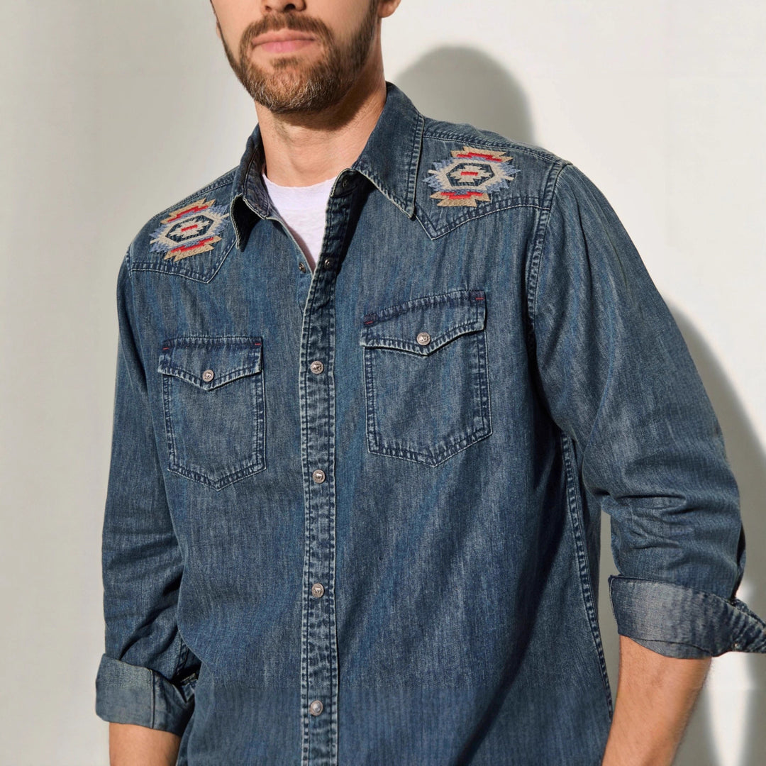 Herren Denim-Hemd mit gestickten Details Aliams