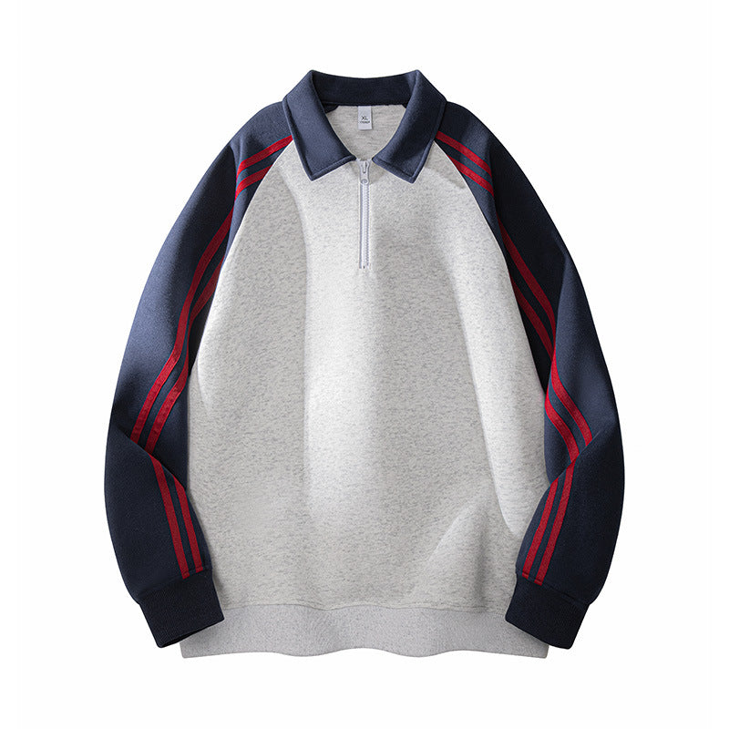 Herren Sportlicher Sweatshirt mit Stehkragen und Reißverschluss Aliams