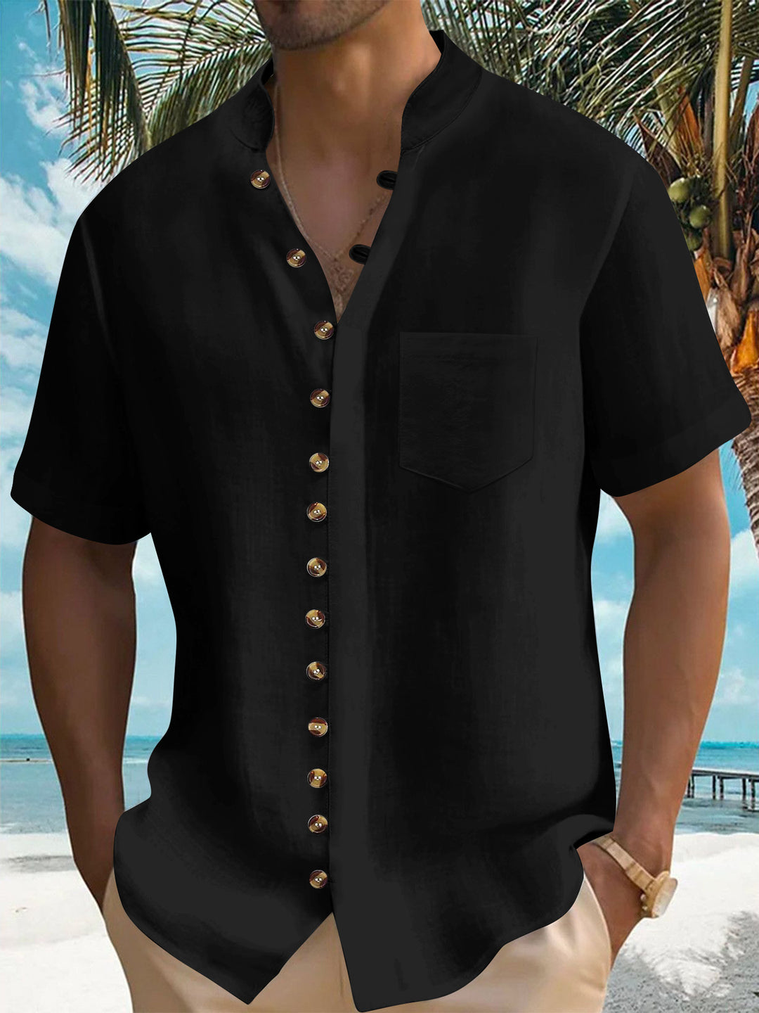 Herren Kurzarm Hemd mit modernem Knopfdesign Aliams