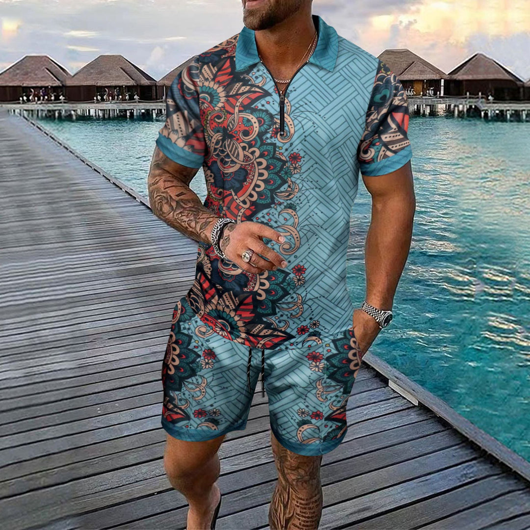 Herren Freizeit-Set mit modernem Druckdesign und praktischen Taschen Aliams