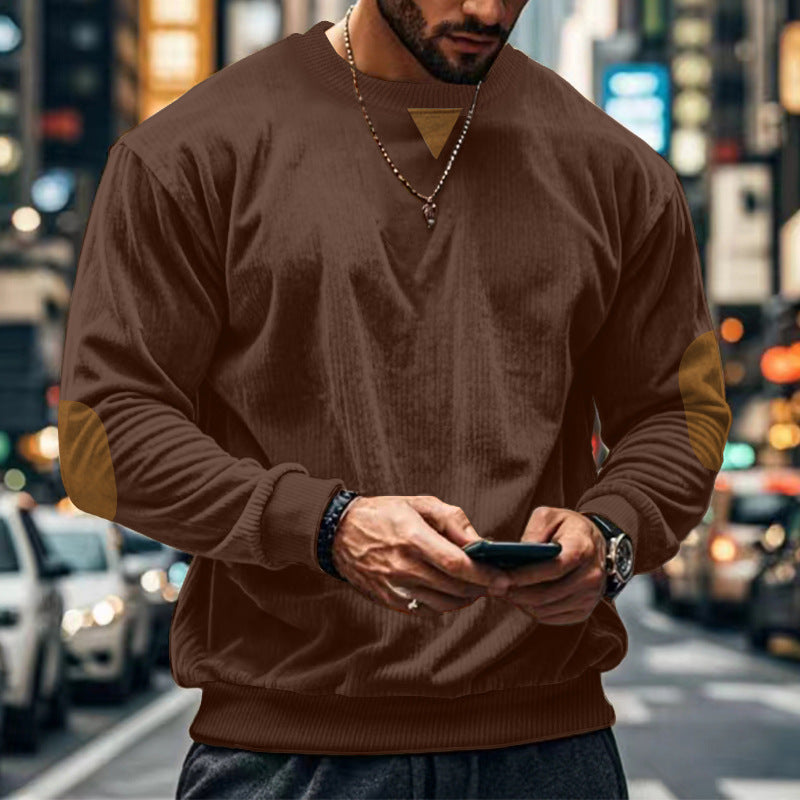 Herren gemütlicher Rundhals Pullover mit Ellbogenpatches Aliams