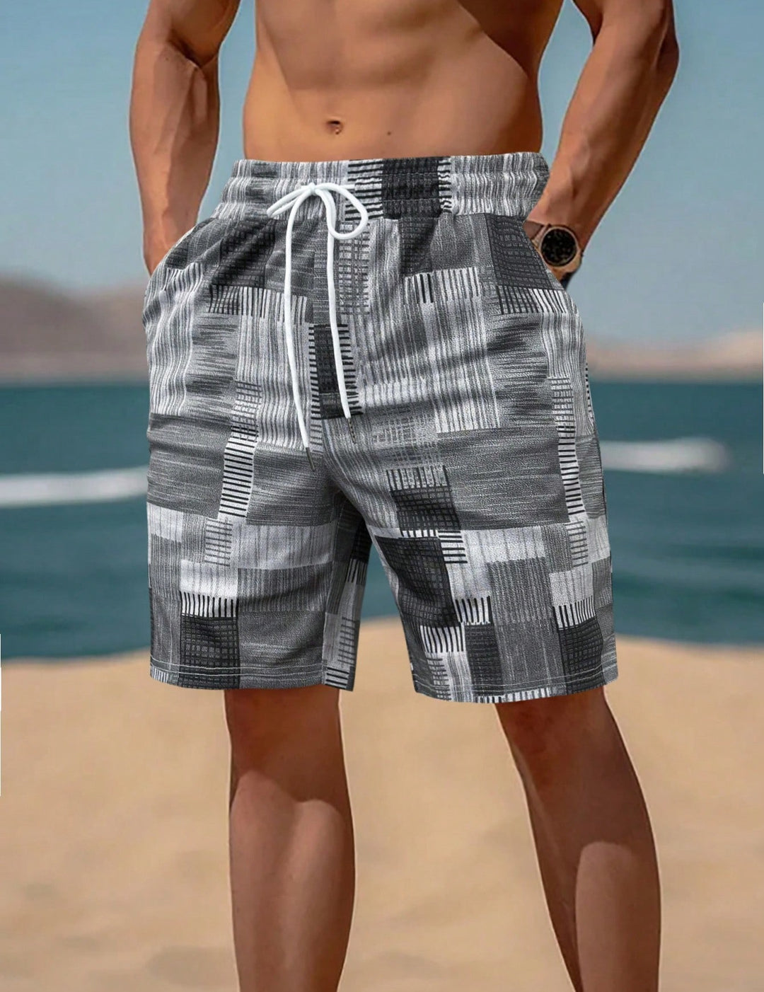 Herren stylische Bade-Shorts mit modernem Graphikmuster Aliams