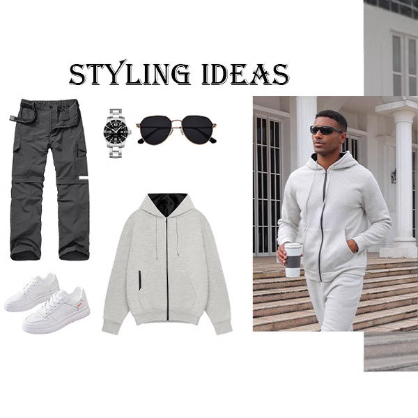 Herren gemütlicher Kapuzenpullover mit durchgehendem Reißverschluss Aliams