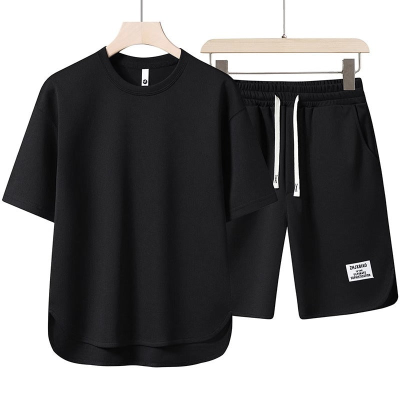 Unisex lässiges Set aus T-Shirt und Shorts mit seitlichen Taschen und elastischem Bund Aliams